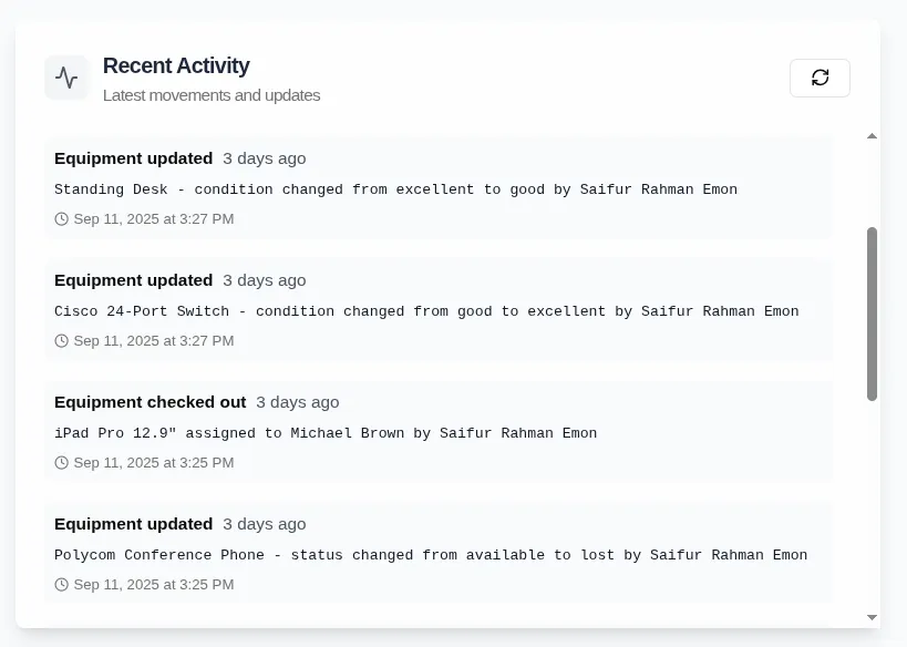 Equipment History Dashboard