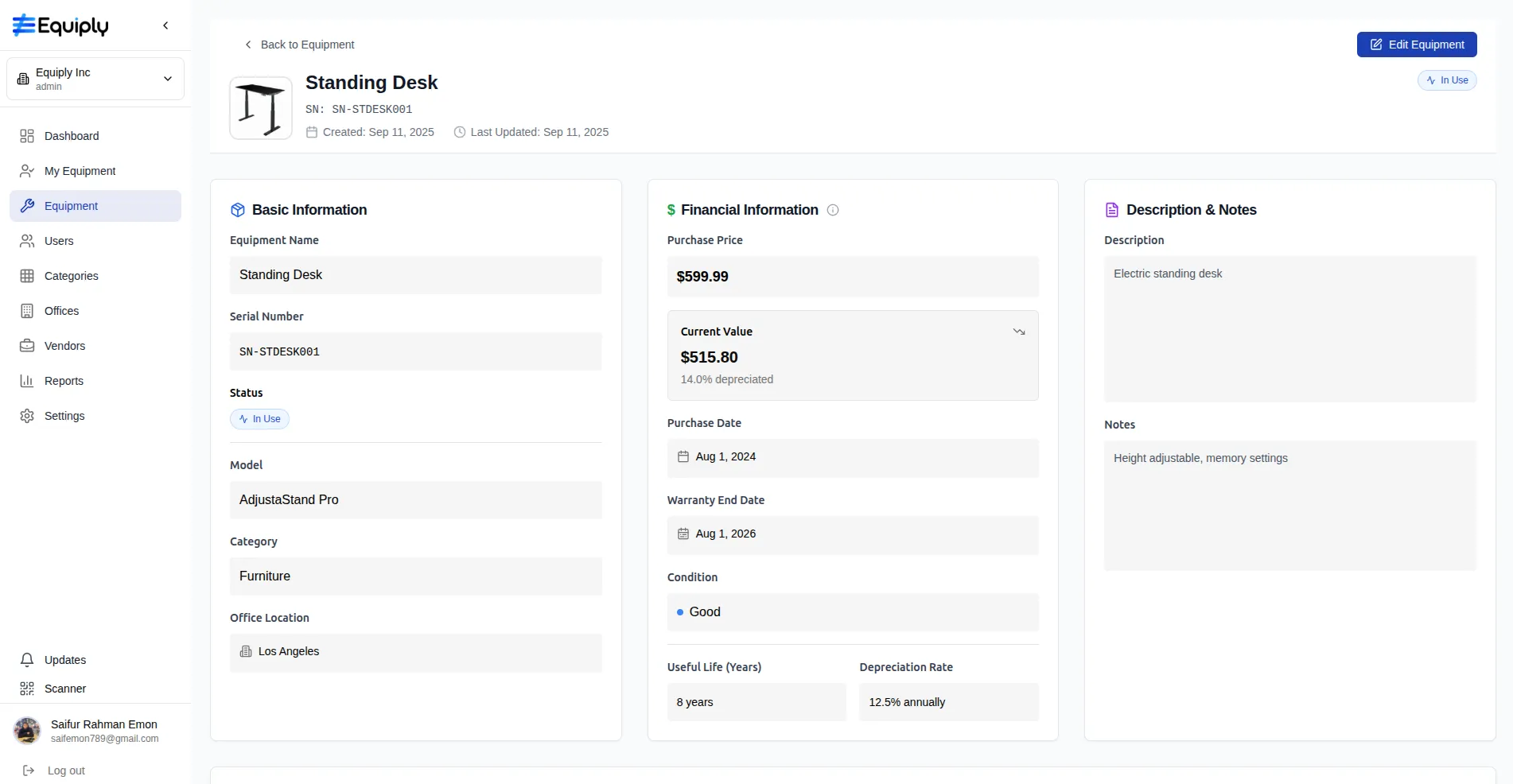 Equipment Tracking Dashboard